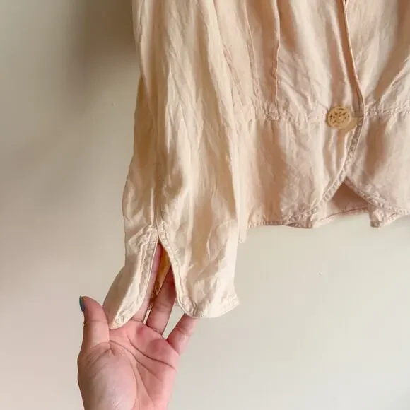 J. Jill Cream Pleated Single Button Linen Jacket - XL - Picture 2 of 8